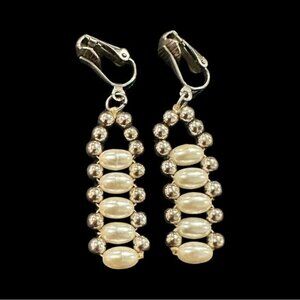 Vintage Faux Pearl & Silver-Tone Clip-On Earrings